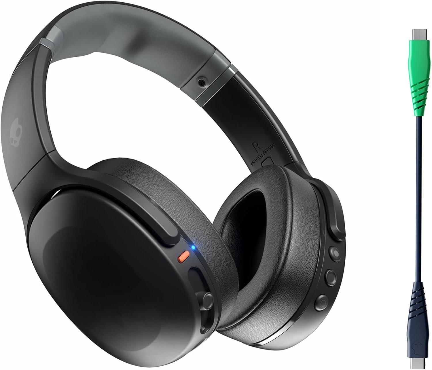 Skullcandy Crusher Evo Wireless Bluetooth Headphones with Extra USB-C Charging Cable, Multi-Sensory Bass, Noise Isolating Over-Ear Fit, 40 Hours Battery, Microphone for iPhone Android – True Black