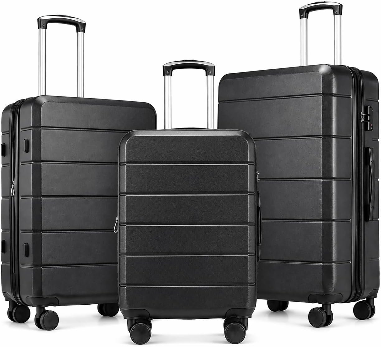 YOETEY Luggage Sets 3 Piece, Expandable Hardshell Suitcase with TSA Lock & Silent Spinner Wheels, Lightweight Hardside Travel Suitcase Set for International Trips (20/24/28 in, Black)