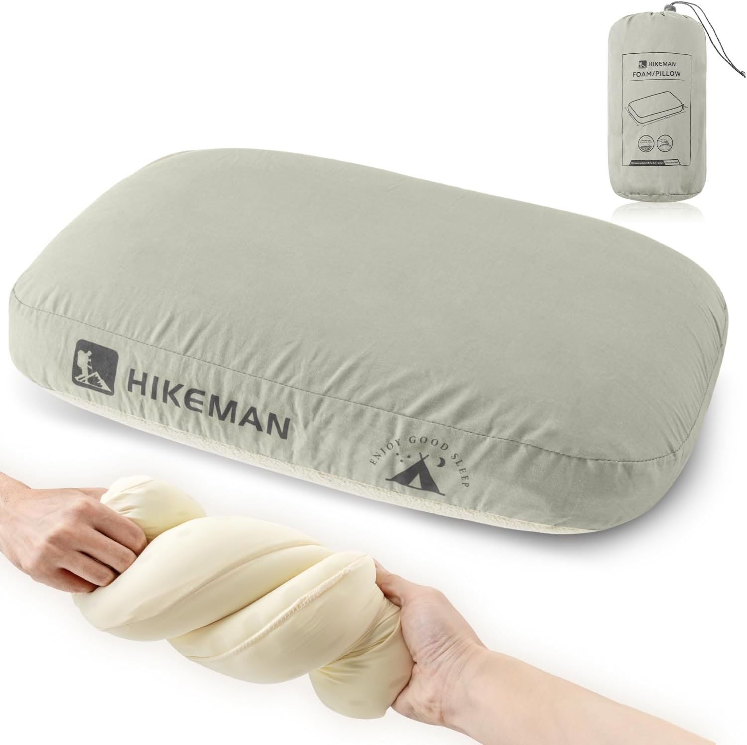 HIKEMAN Camping Memory Foam Pillow – Ultralight Travel Backpacking Ergonomic Pillow with Removable Cover,Neck Lumbar Support for Outdoor Camp,Sport,Hiking,Backpacking Sleep (Grey)