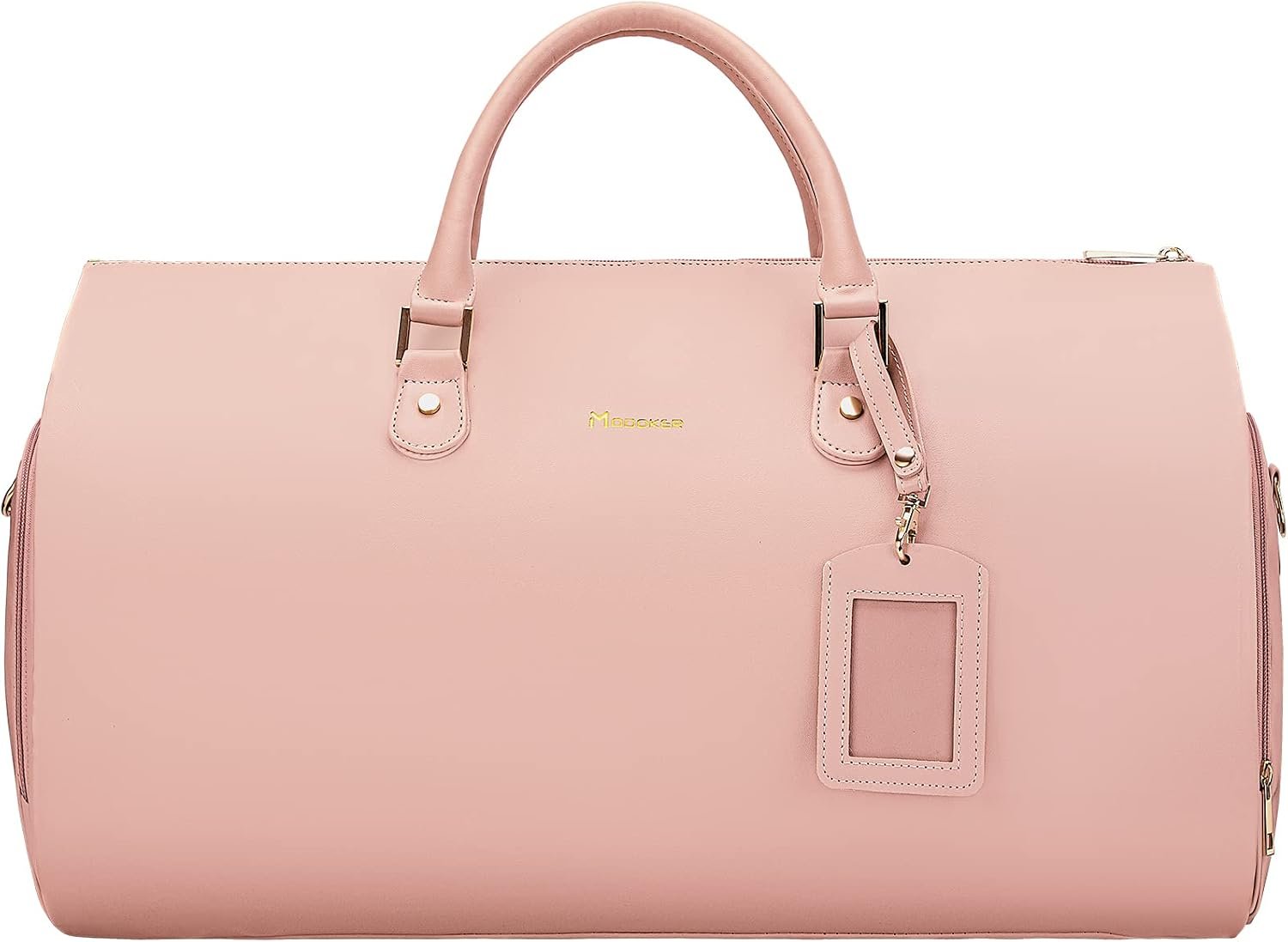 Modoker Women Convertible Leather Garment Bag with Shoulder Strap, Carry on Garment Duffel Bag – 2 in 1 Hanging Suitcase Suit Travel Bags Pink