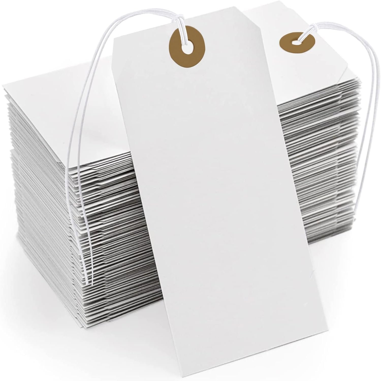 White Tags With String Attached, 200 Pcs Large Marking Paper Hanging Tags With Elastic Rope, Writable Price Blank Gift Tags for All Occasions