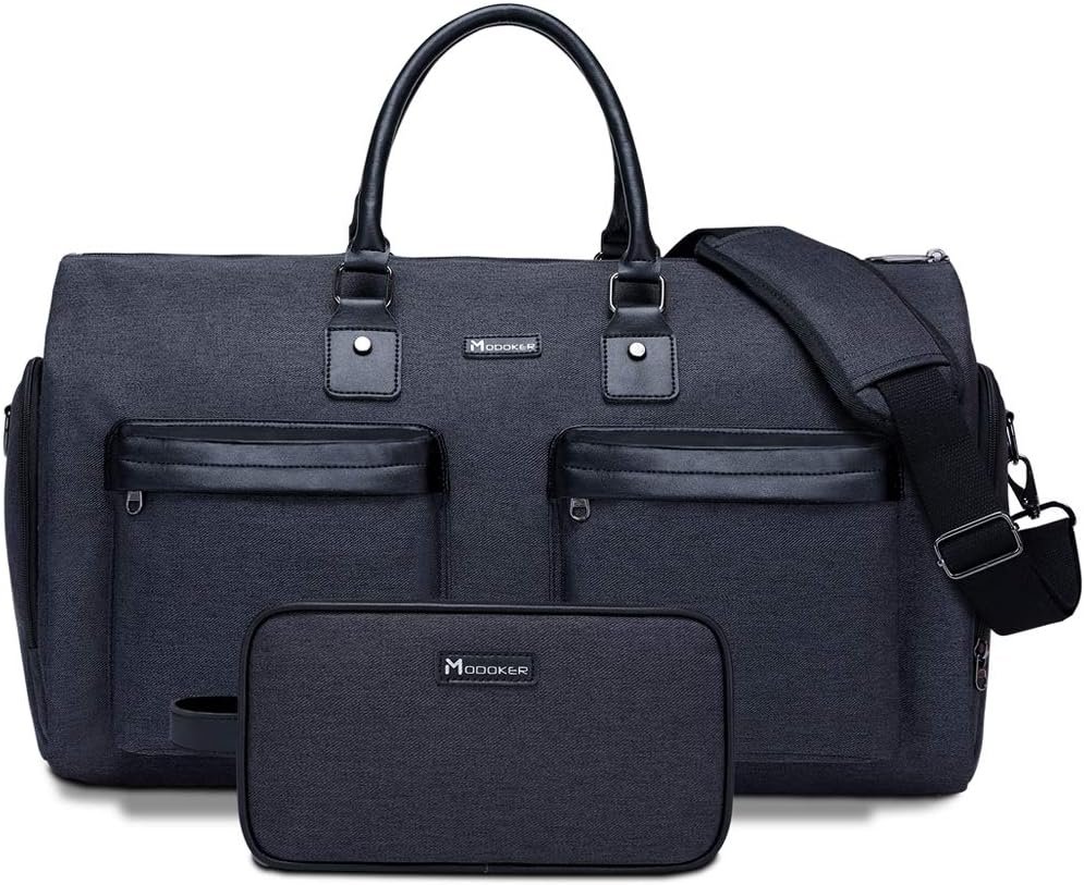 Modoker Convertible Garment Bag with Shoulder Strap, Carry on Garment Duffel Bag for Men Women – 2 in 1 Hanging Suitcase Suit Travel Bags, Jet Black