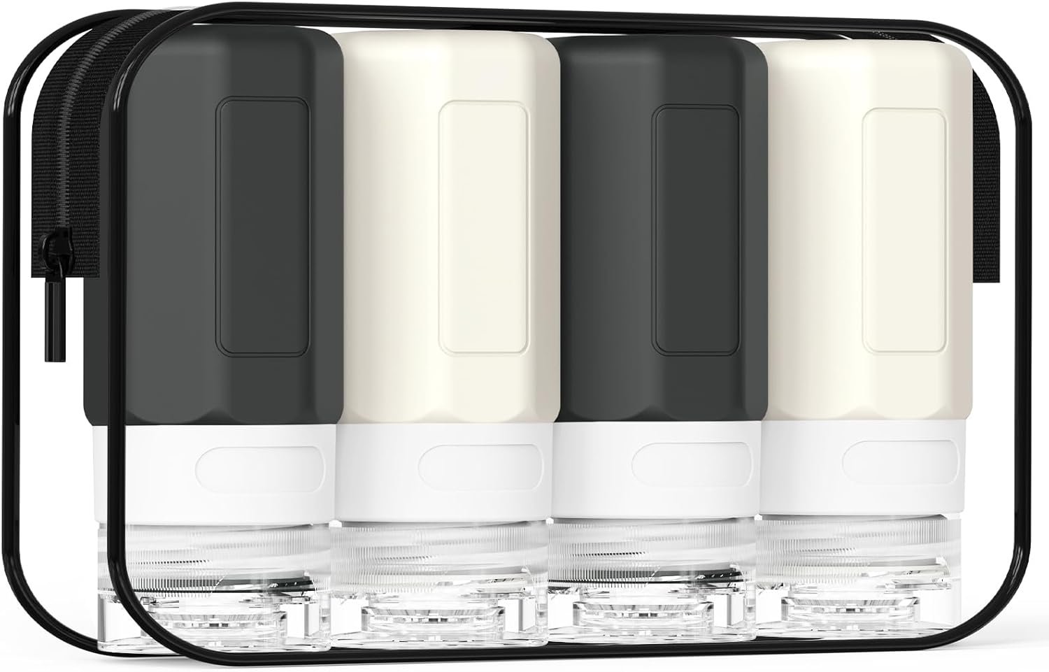 2 oz Travel Bottles, Small Size Containers, TSA Approved Silicone Travel Toiletries Bottles, Shampoo and Conditioner Kit for Women (Black-white)