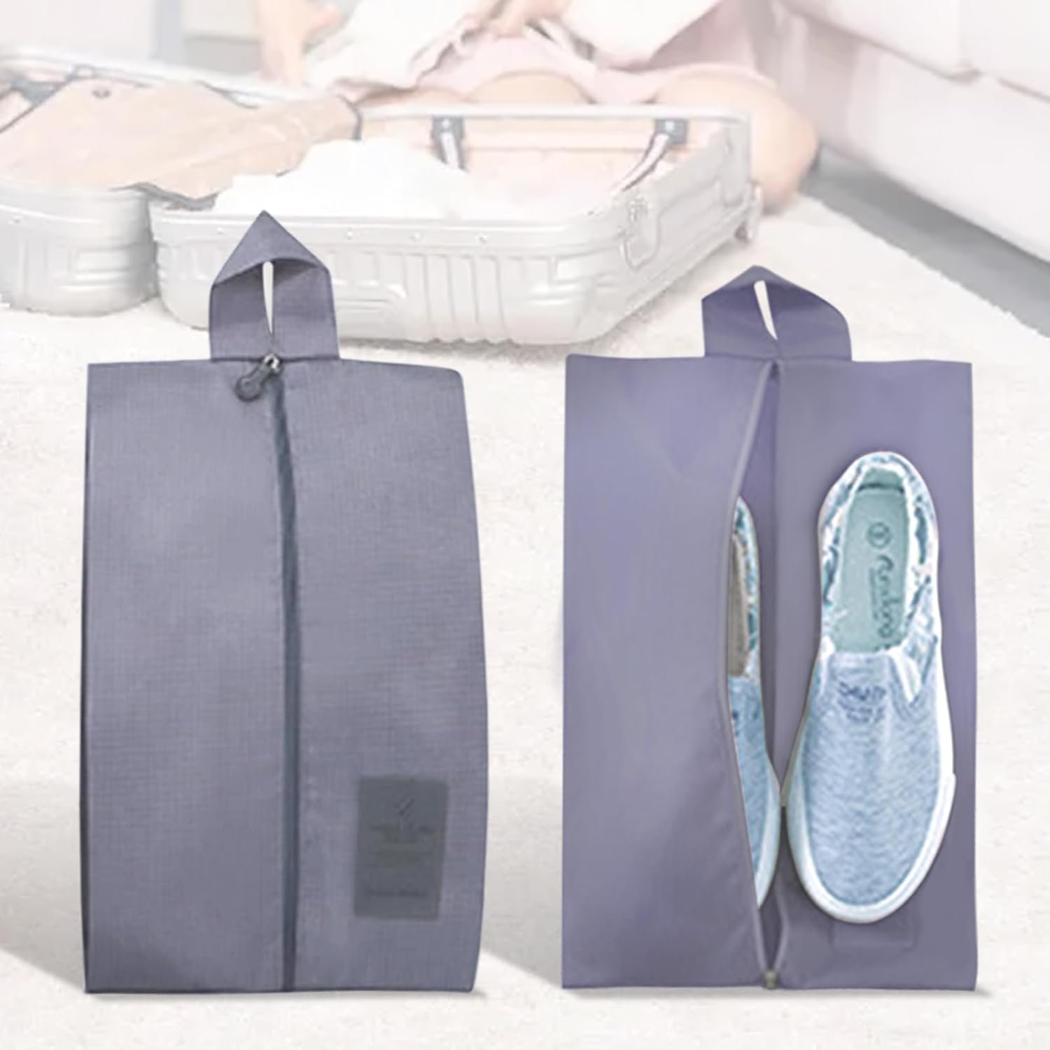 Shoe Bags Travel Shoe Pouch 2pcs Packing All Waterproof Travel Shoe Bag Shoe Storage Organization Shoe Bag with Zipper (Grey 2PCS)