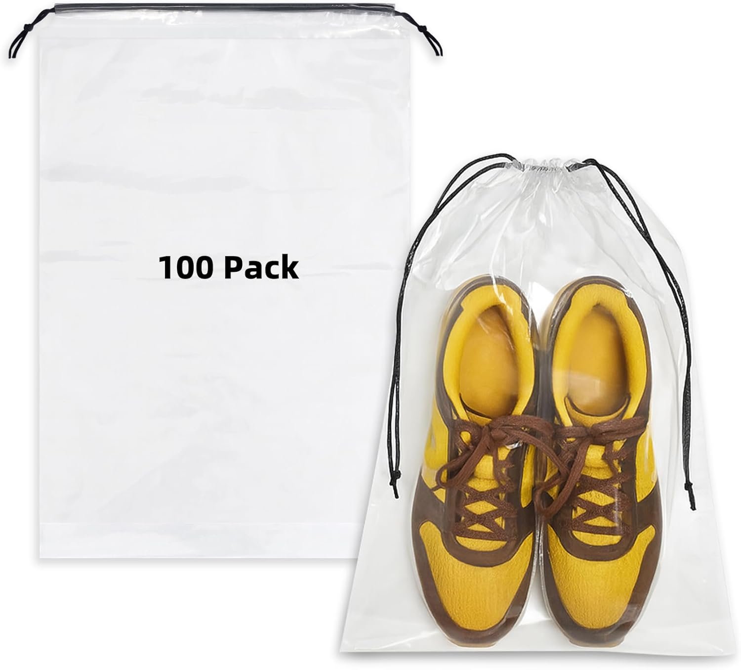 100 Pack Clear Shoe Bags for Travel, 12″x18″ Large Travel Shoe Bags for Storage and Packing, Waterproof Drawstring Shoe Bag for Traveling, Bulk Travel Essentials for Men and Women