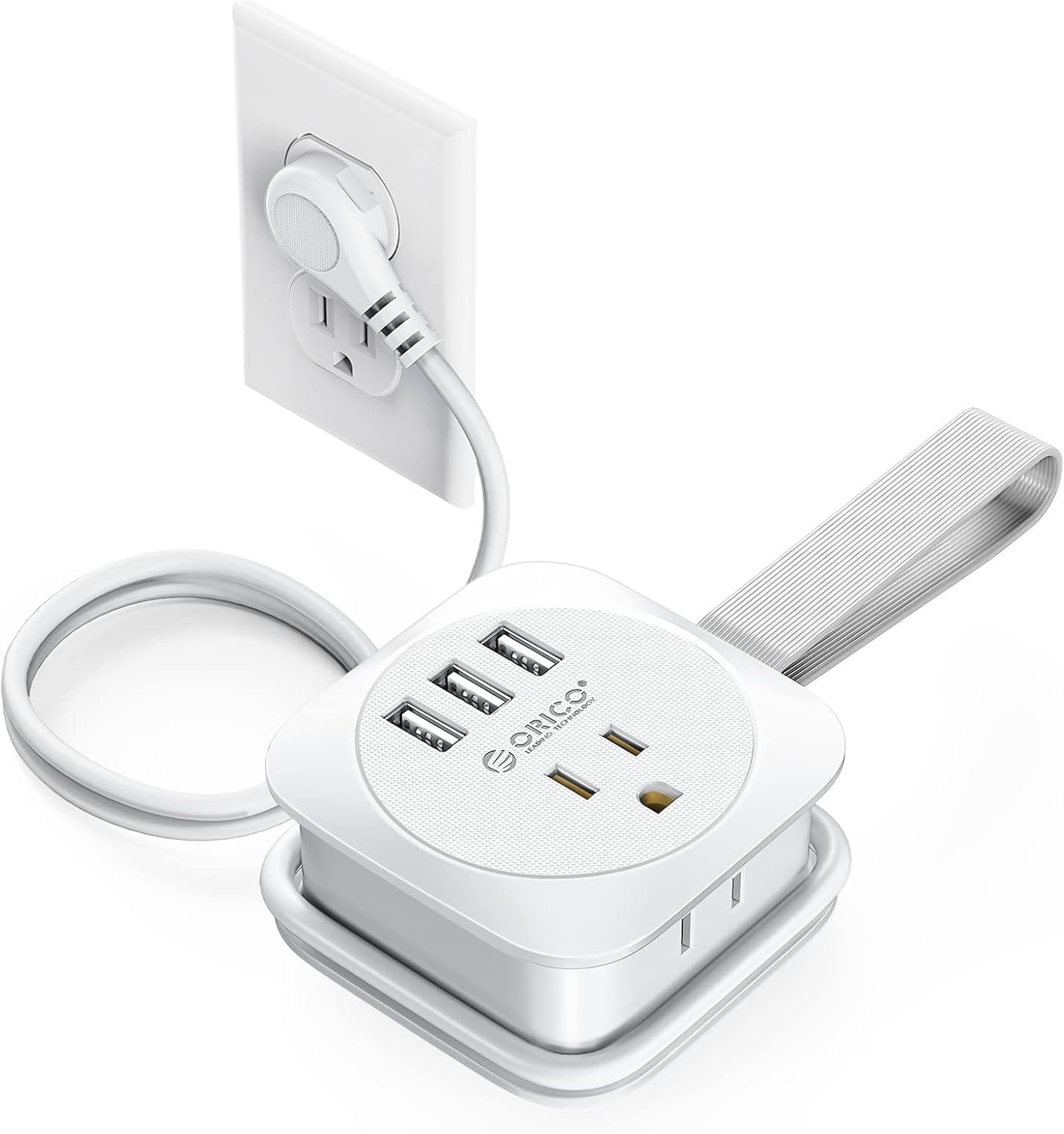 ORICO Travel Power Strip with USB Ports, Cruise Ship Essentials Small Extension Cord with 3 USB 2 Outlets 3.7 Ft Wrapped Around, Compact and Portable Mini Accessories Travel Must Haves