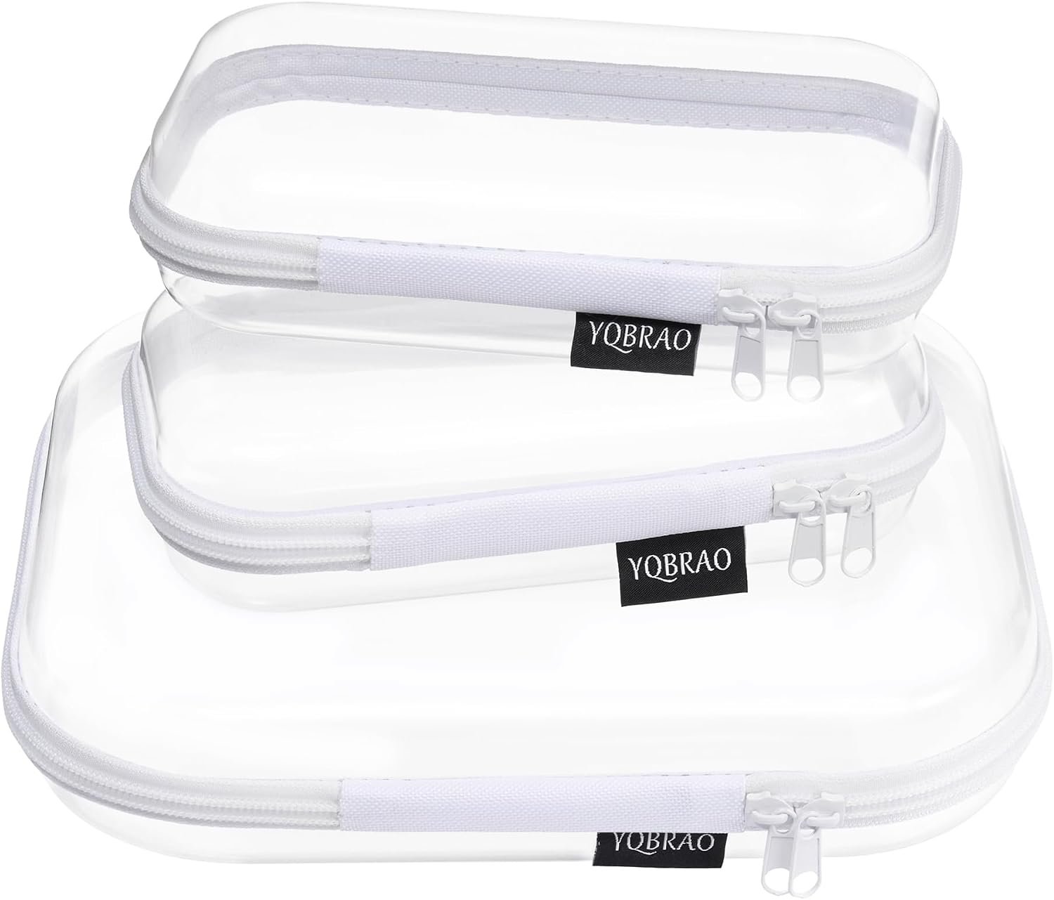 YQBRAO 3 Pack Clear Hard Shell Zipper Case,Rigid Protection Diaper Bag Organizer Pouches, TSA Approved Toiletry Bag with YKK Zippers for Cosmetics, Toys & Electronics