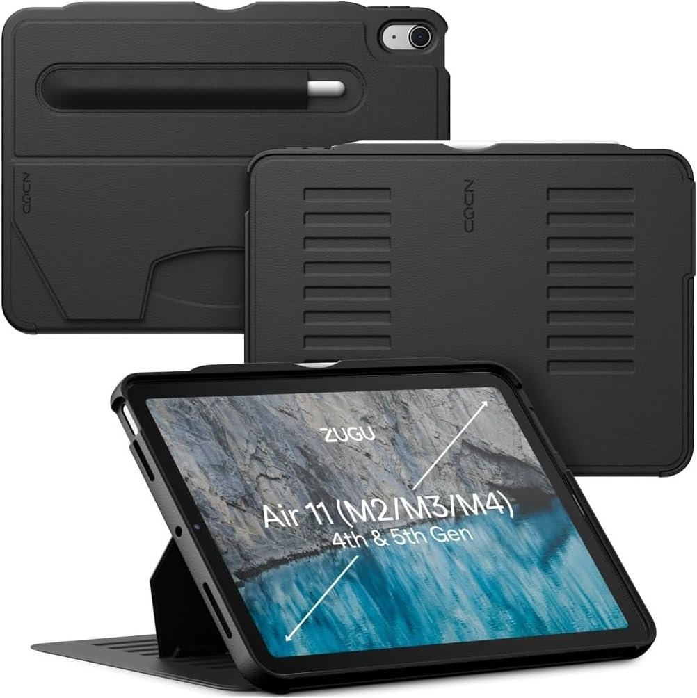 ZUGU CASE for iPad Air 11 M4 2026/M3 2025/M2 2024 iPad Air 4 & 5 10.9 Inch (2020/2022) – Protective, Ultra Thin, Magnetic Stand, Sleep/Wake Cover with Apple Pencil Charging & Storage – Black