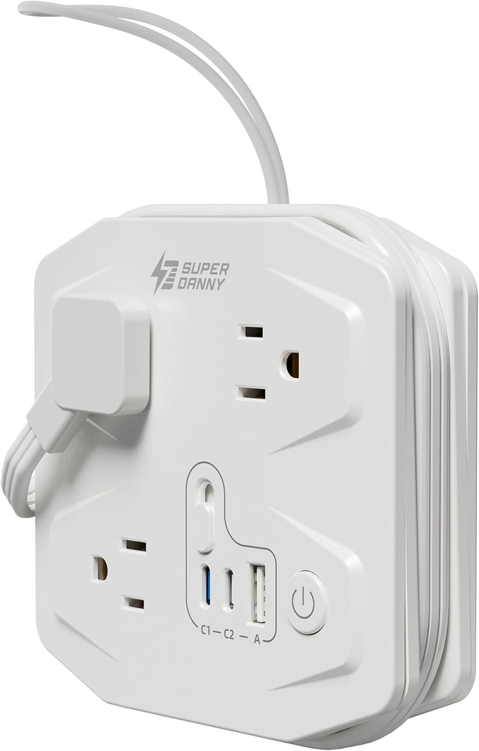 20W Travel Power Strip SUPERDANNY 3-Foot Wrap Up Extension Cord with 3 Outlets and 3 Fast Charging USBs, No Surge Protector Cruise Approved Portable Mini Travel Charger for Home Office Hotel, White