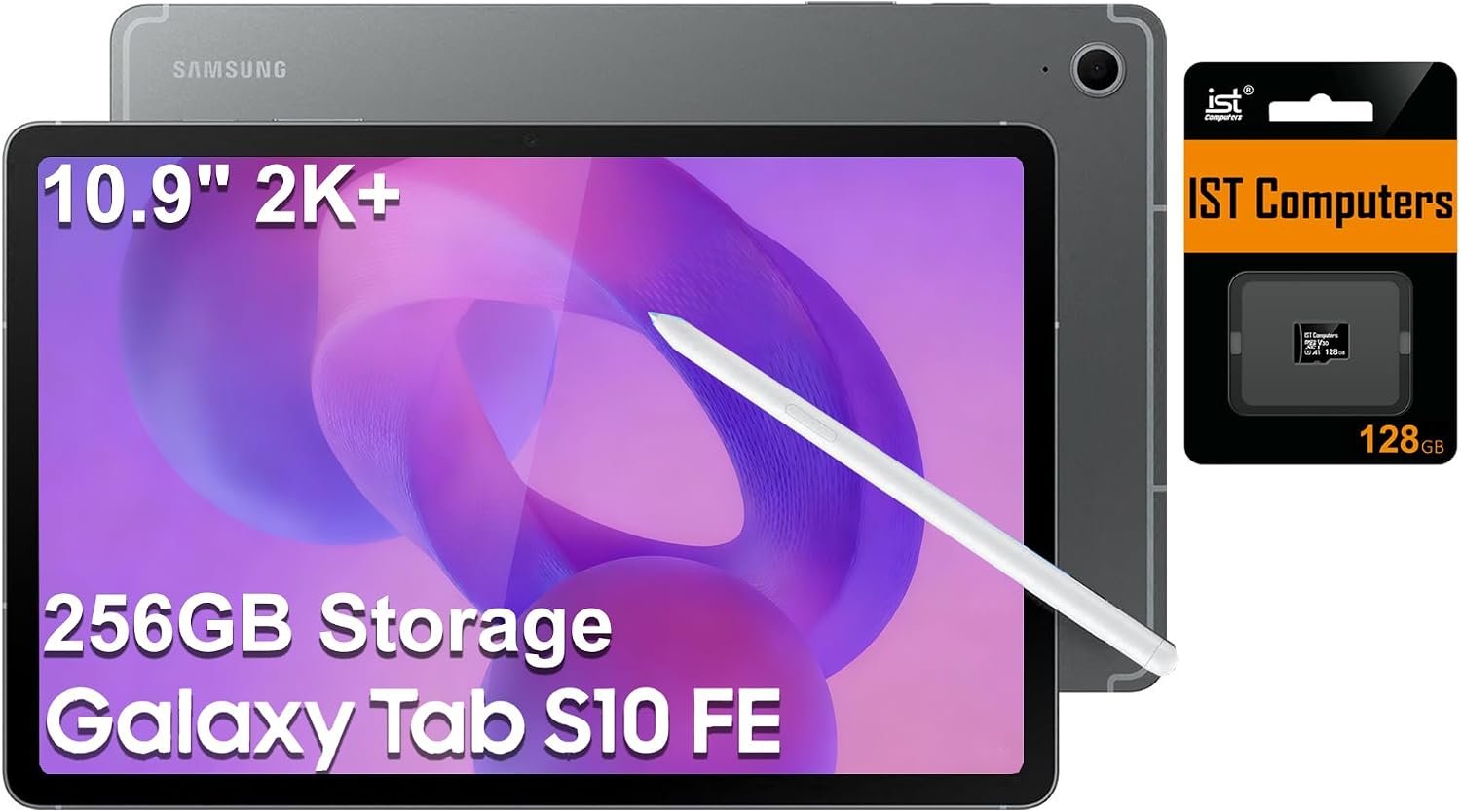 Samsung Galaxy Tab S10 FE Android Tablet (10.9″ 2K+ Touchscreen, 8-Core, 8GB RAM, 128GB Storage + 128GB SD Card, S Pen, 20-Hr Long Battery Life, Dual Cameras, Lightweight, SM-X520, NA Version, Gray