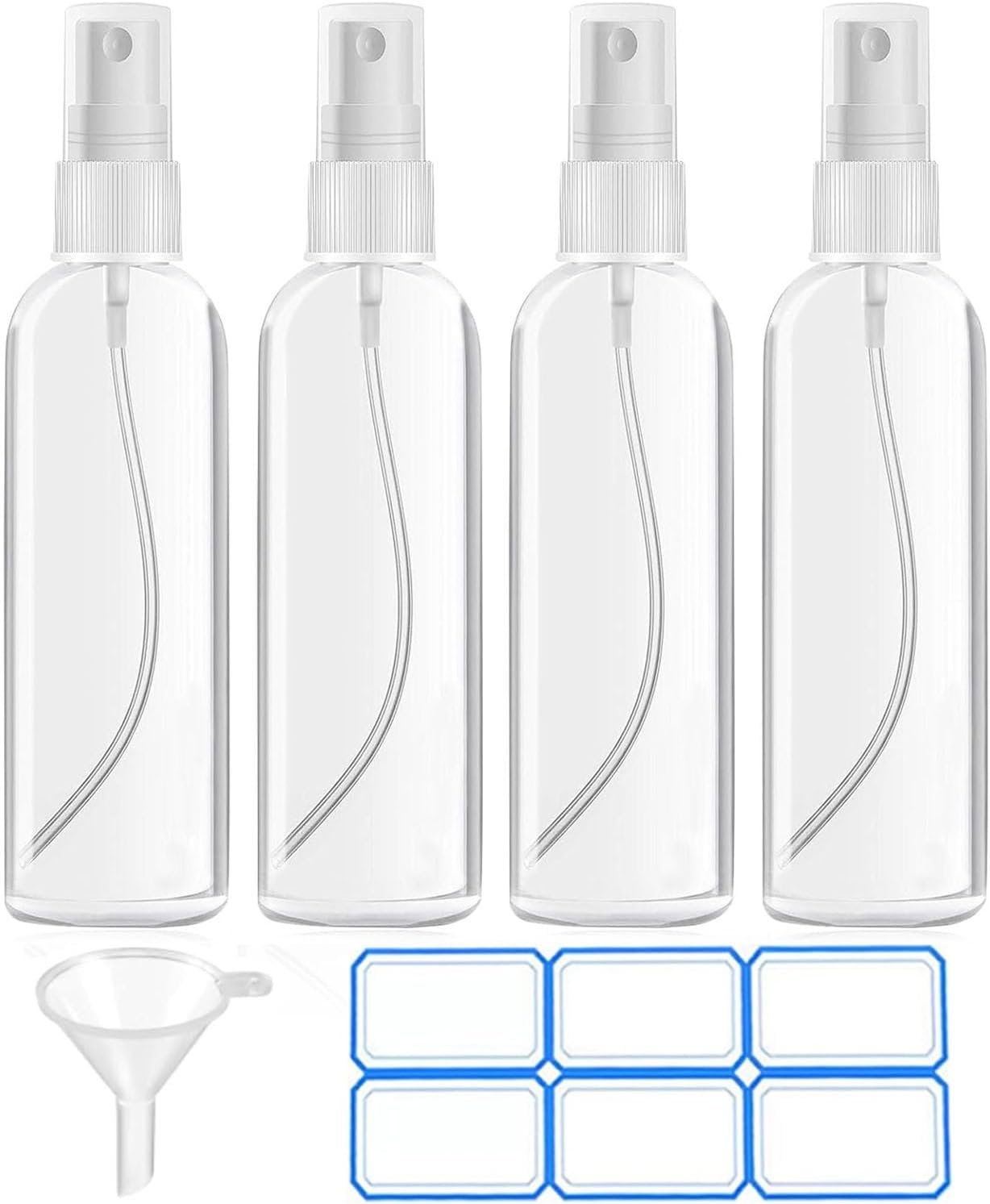 DTDNZKN 4 Pack 3.4 Oz (100ml) TSA Approved Travel Bottles, Travel Size Containers Spray Bottles with Labels – Fine Mist, Refillable, Reusable, Leak Proof