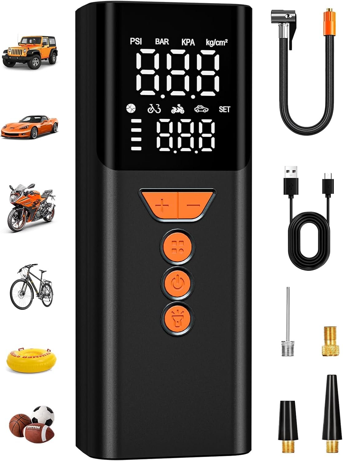 Tire Inflator Portable Air Compressor, 150PSI Cordless Air Pump for Car Tires with Auto Shut-Off, Portable Tire Pump for Car, Bike, Motorcycle and Balls
