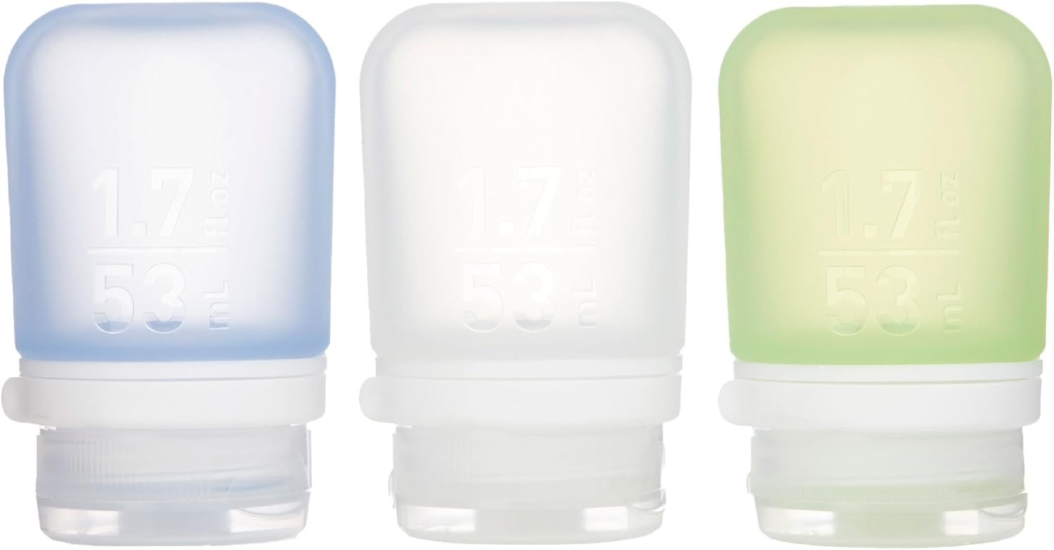 humangear GoToob+ Bottles – Silicone Leak-Proof Travel Tubes for Toiletries, Camping & TSA Carry-On (3-Pack), Small (1.7 fl oz; 53ml), Clear/Green/Blue