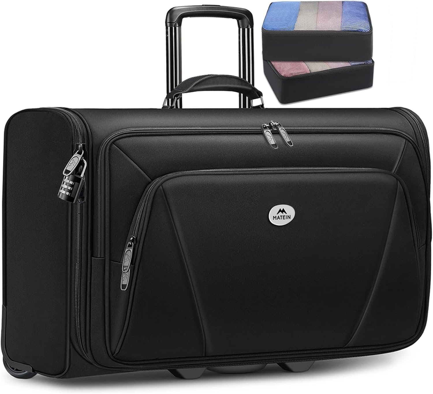 MATEIN Rolling Garment Bags for Airline Travel, Wheeled Carry On Garment Bag with Wheels & 2 Packing Cubes, Wrinkle Free Business Suit Luggage Suitcase Fits 17.3″ Laptop for Men Women, Black