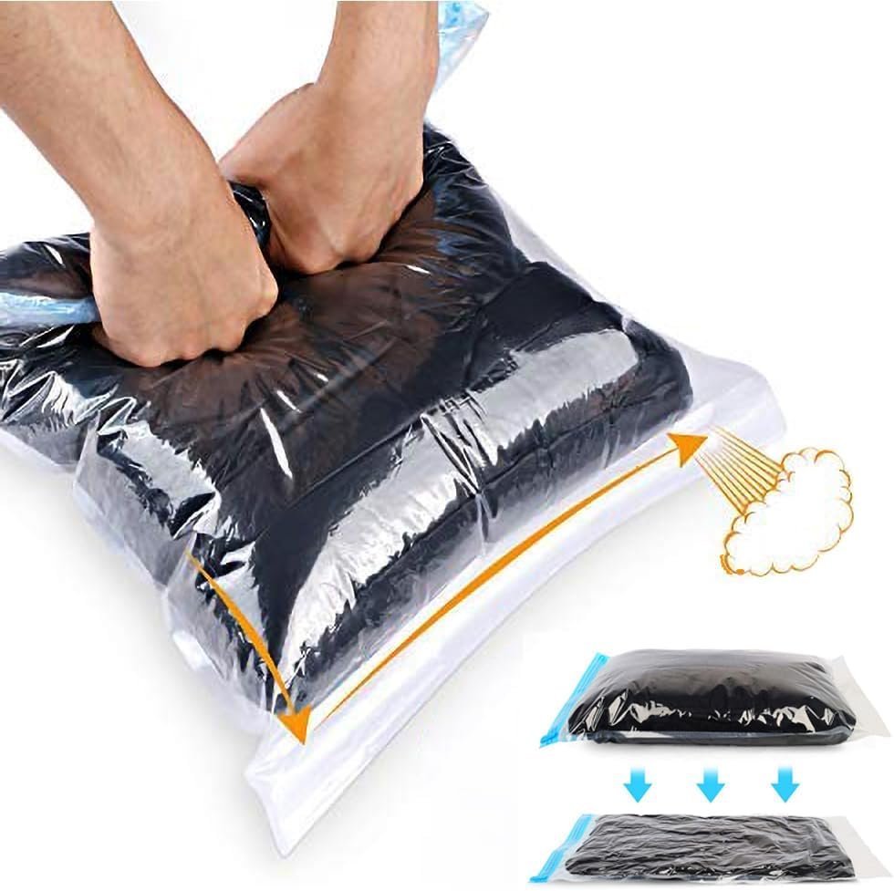 ALMING Compression Bags – Travel Essentials – 12 Pack Space Saver Bags – No Vacuum Pump Or Air Extractor is Needed – Storage Accessorie and Home Packing Organizers (transparent)
