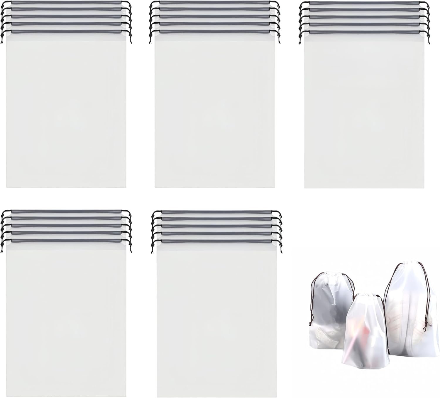 25 Pack Travel Shoe Bags, 15.7″ x 11.8″ Frosted Transparent Travel Shoe Pouch, Waterproof Portable Drawstring Travel Shoe Bag Organizer, Essential for Travel, Storage for Miscellaneous Items
