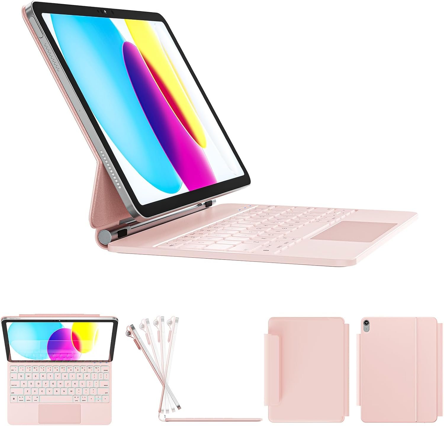 RAYMCRAFT for iPad 11th(A16, 2025)/10th Generation Case with Keyboard, Magic Keyboard 2022, Springy Backlit Keys, Stain-Resistant Surface, Multi-Touch Trackpad, Pink