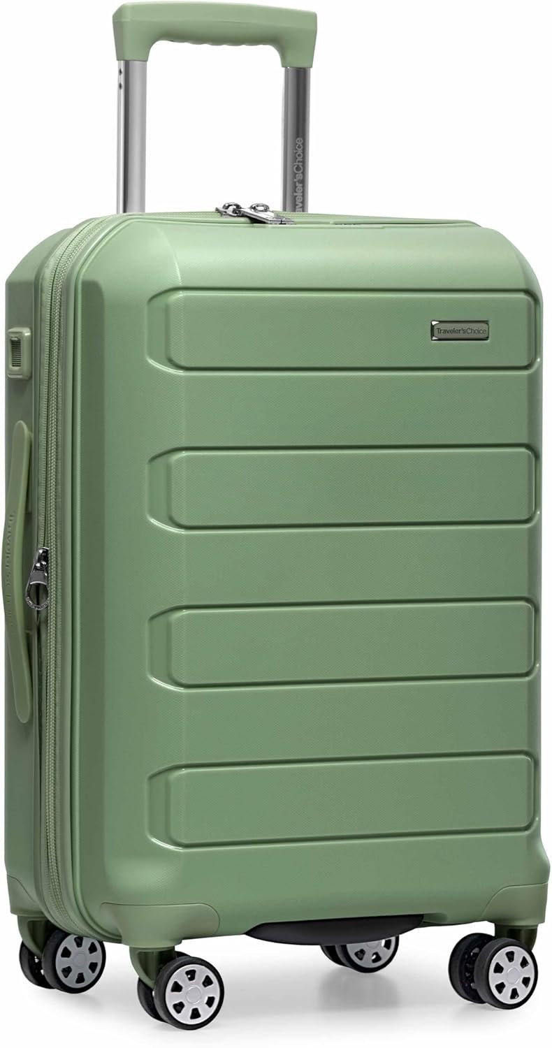 Traveler’s Choice Pagosa Hardshell Expandable Luggage with Spinner Wheels, Green, 22-Inch Carry-on