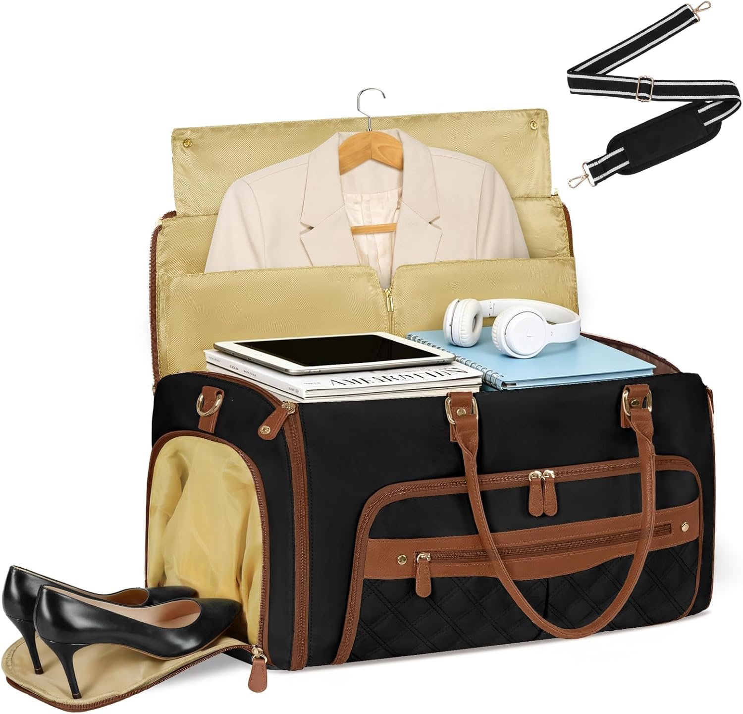 RAINSMORE 2-in-1 Convertible Garment Bag for Travel, 51L Garment Duffel Bag with Hanging Clothes, Carry-On Garment Bag with Shoe Pocket, Foldable Suit Travel Bag, Weekender Bag – Business Trips