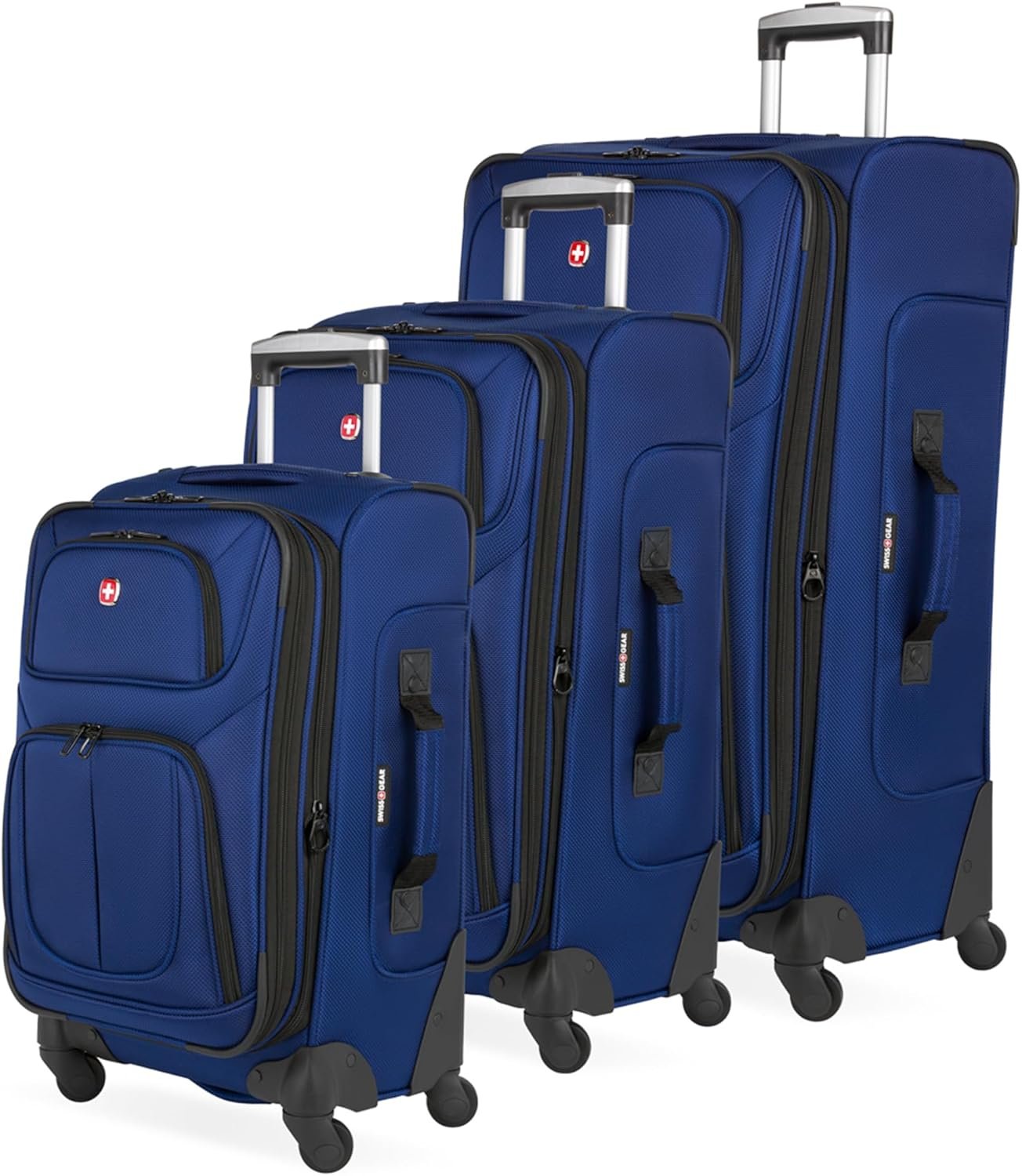 SWISSGEAR Sion Softside Expandable Spinner Luggage Durable Lightweight Travel Suitcase, Blue, 3-Piece Set (Carry-On/Medium/Large)
