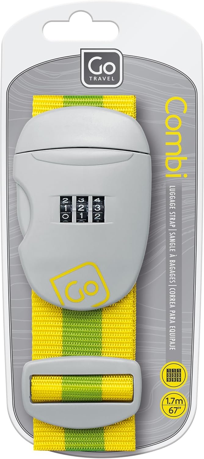 Combi Luggage Strap, Fully Adjustable Luggage Straps for Suitcases and Bags, Secure 3-Dial Combination Lock with Sturdy Buckle, Travel Essentials, Yellow/Green