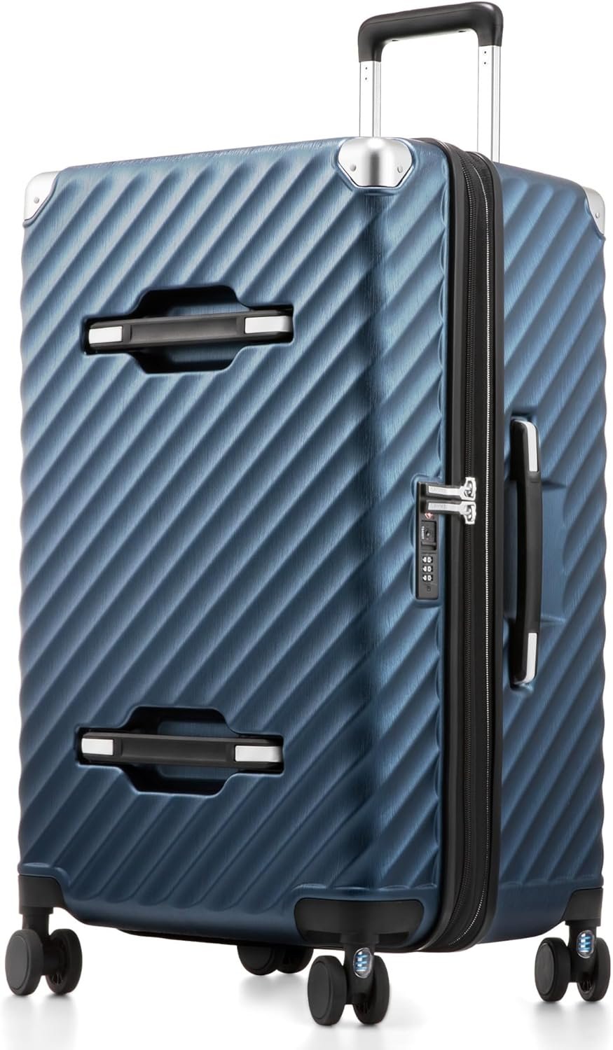 LUGGEX Trunk Luggage,KVT Expandable PC Hard Shell Large Checked 28 Inch Suitcase with Shock – Absorbing Wheels & TSA Lock(EX-Pro,Blue,28 inch,91L-105L)