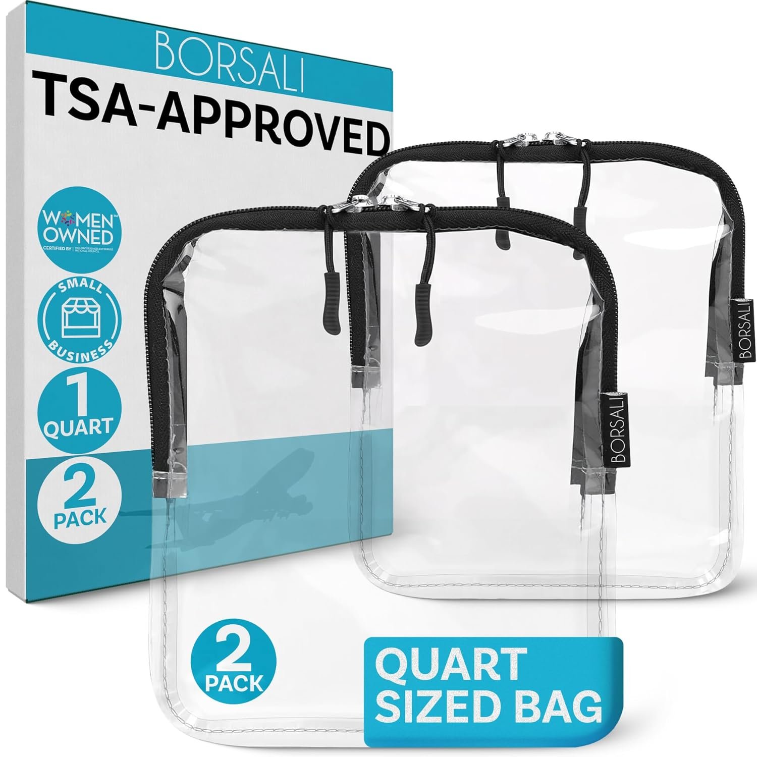 BORSALI TSA Approved Toiletry Bag – Clear Quart Size for 3-1-1 LIquids for Carry On Travel – Toiletries Organizer – Cosmetic Pouch with Zipper – Travel Accessories – 2 Pack | Quart Size for 3-1-1 Liquids, Carry On Travel, Cosmetic Pouch with Zipper, Toiletries Organizer