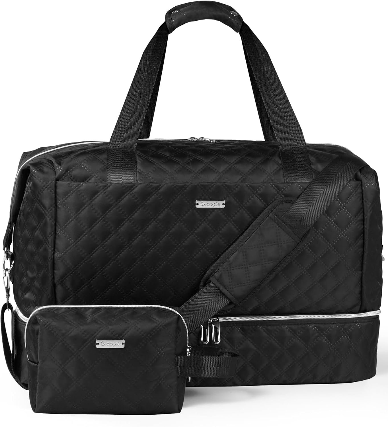 Gloppie Travel Duffel Bags for Women, 39L Large Weekender Bags for Women with Shoe Compartment, Carry On Overnight Gym Bags with Wet Pocket, Hospital Bag for Women Labor Delivery, 2 Pcs Set, Black