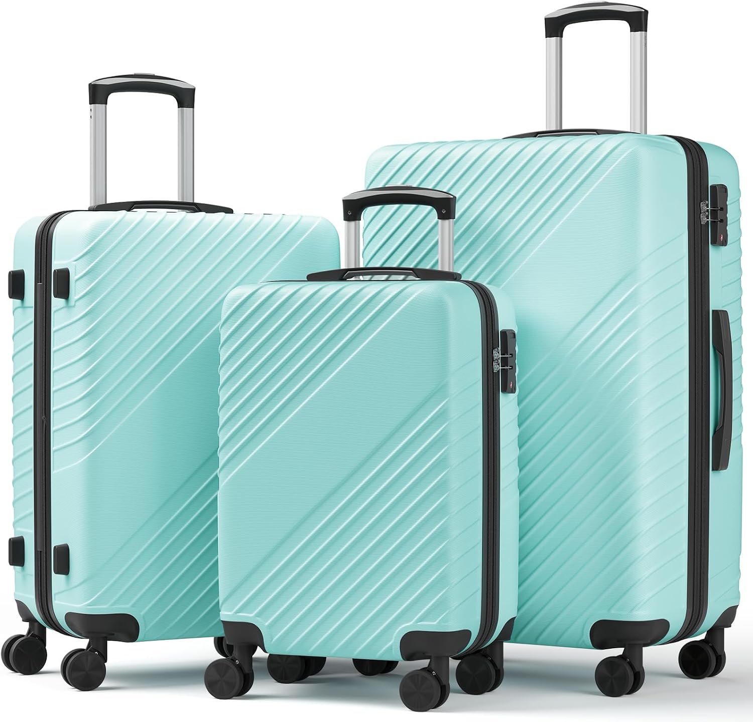 3 Piece Hardshell Luggage Sets – Expandable Lightweight Durable Suitcase Set (20″, 24″, 28″), 3 Pcs Hard Shell Checked Travel Luggage Sets with TSA Lock, 360° Spinner Wheels (Green)