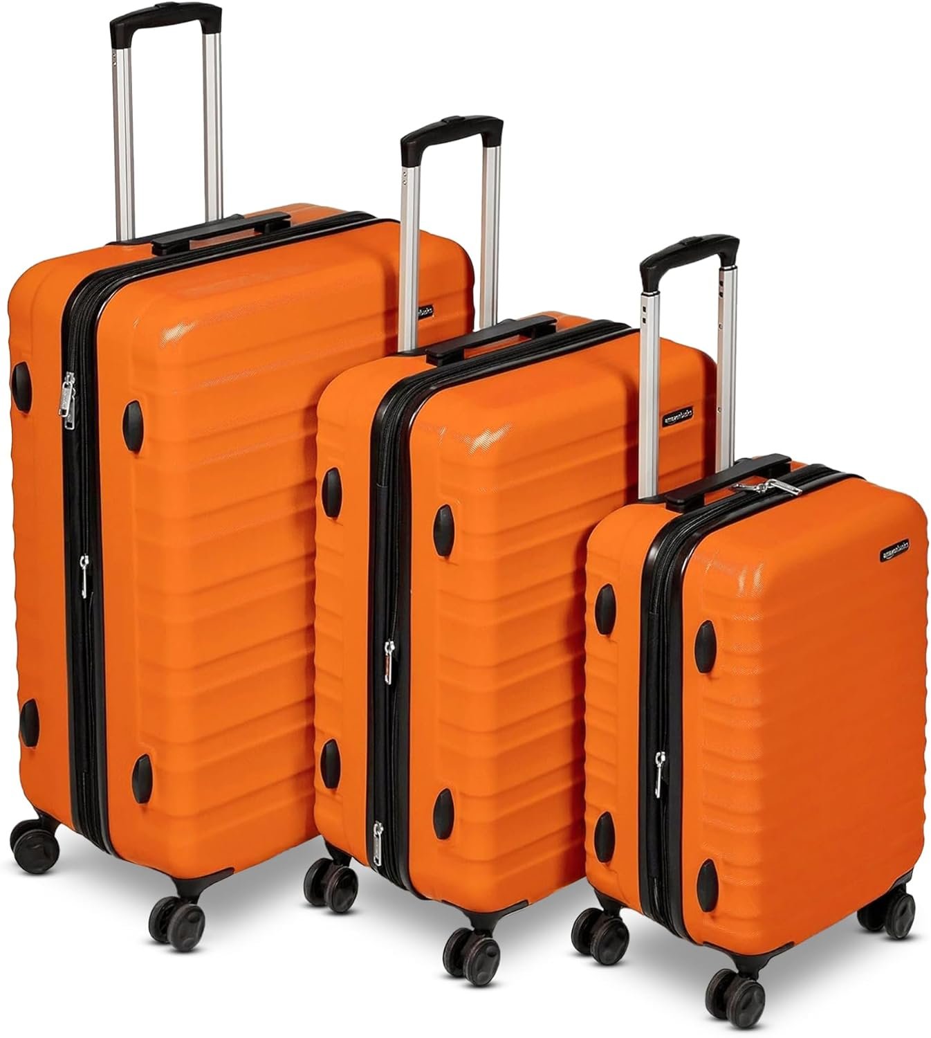 Amazon Basics 3-Piece Hardshell Spinner Luggage Set (21″, 26″, 30″), Expandable, Scratch-Resistant Surface, Four Multi-directional Wheels, Orange