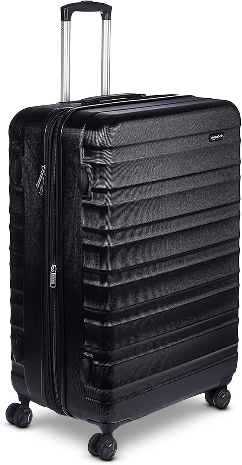Amazon Basics 30″ Hardside Large Checked Luggage, Hardshell Suitcase With Four Multi-directional Wheels, Expandable For Up to 15% More Space, Scratch-Resistant Shell, Black