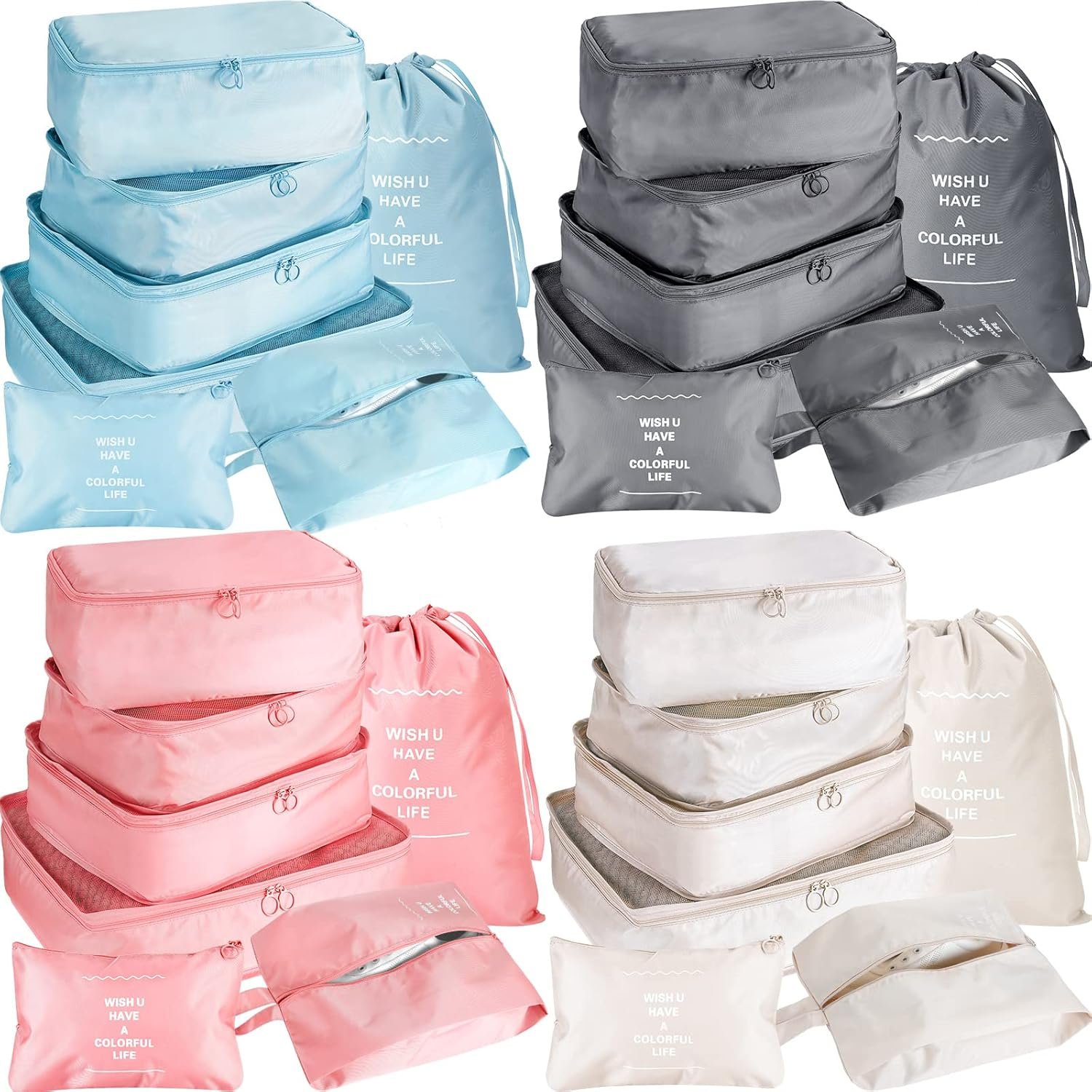 Reginary 28 Pcs Packing Cubes for Travel, 4 Sets Luggage Organizer Bags Foldable Suitcase Organizers for Vacation Cruise(Light Color)
