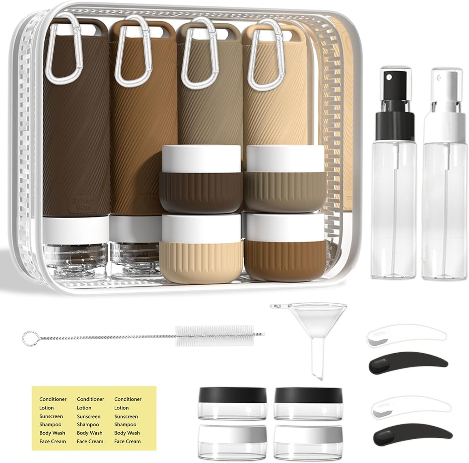 26 Pcs TSA Approved Travel Toiletry Bottles Set, Leakproof Silicone Refillable Travel Containers with Hanging Hole & Carabiner, Travel Essentials, for Shampoo Conditioner Lotion Body Wash
