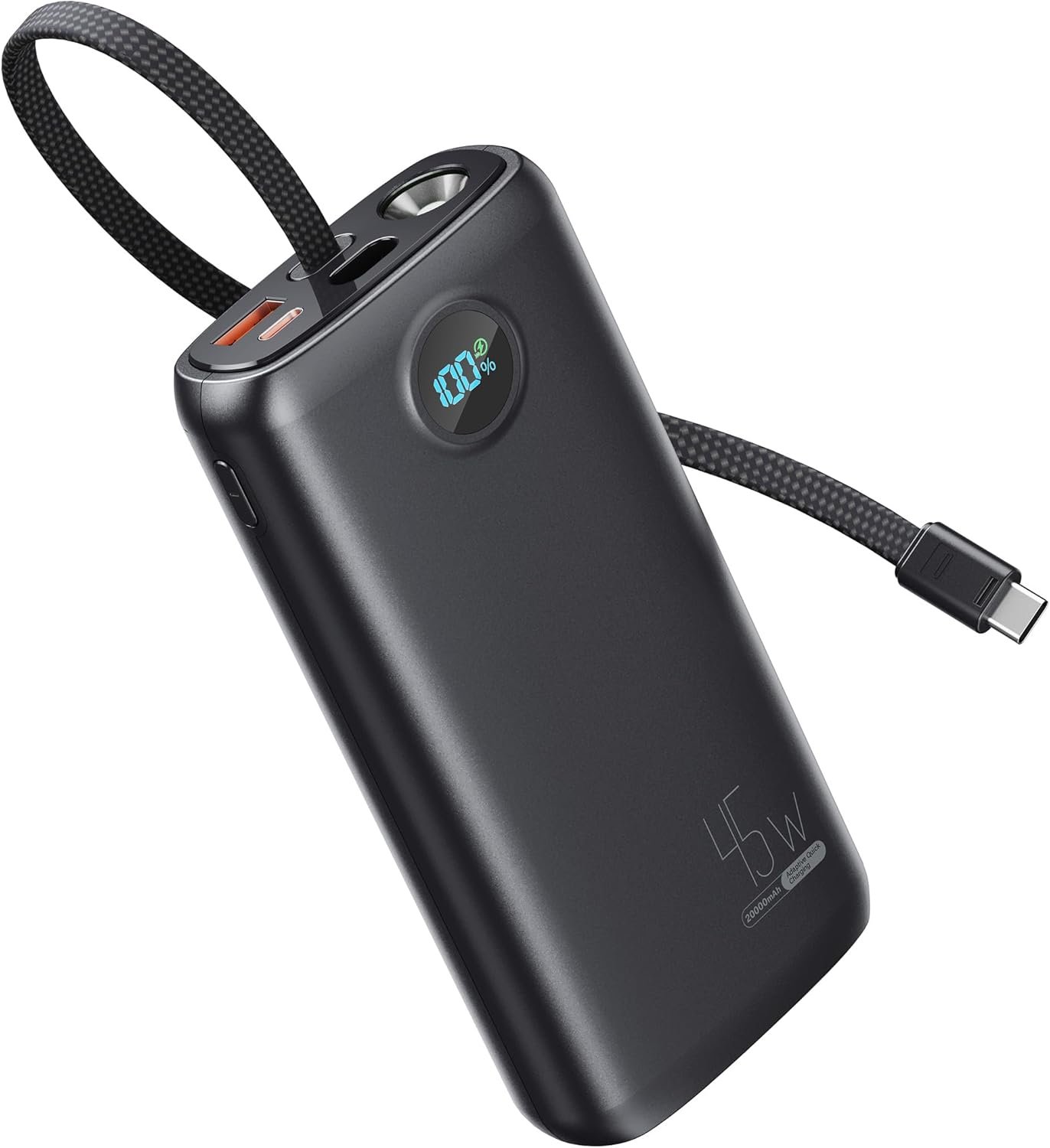 Portable Charger, 45W 20000mAh Power Bank with in/Out Fast Charging USB C Cable, 3W Flashlight, LED Display, Portable Battery Pack Travel Essentials for iPhone 17/16/15, Android Phone, Tablet, Laptop