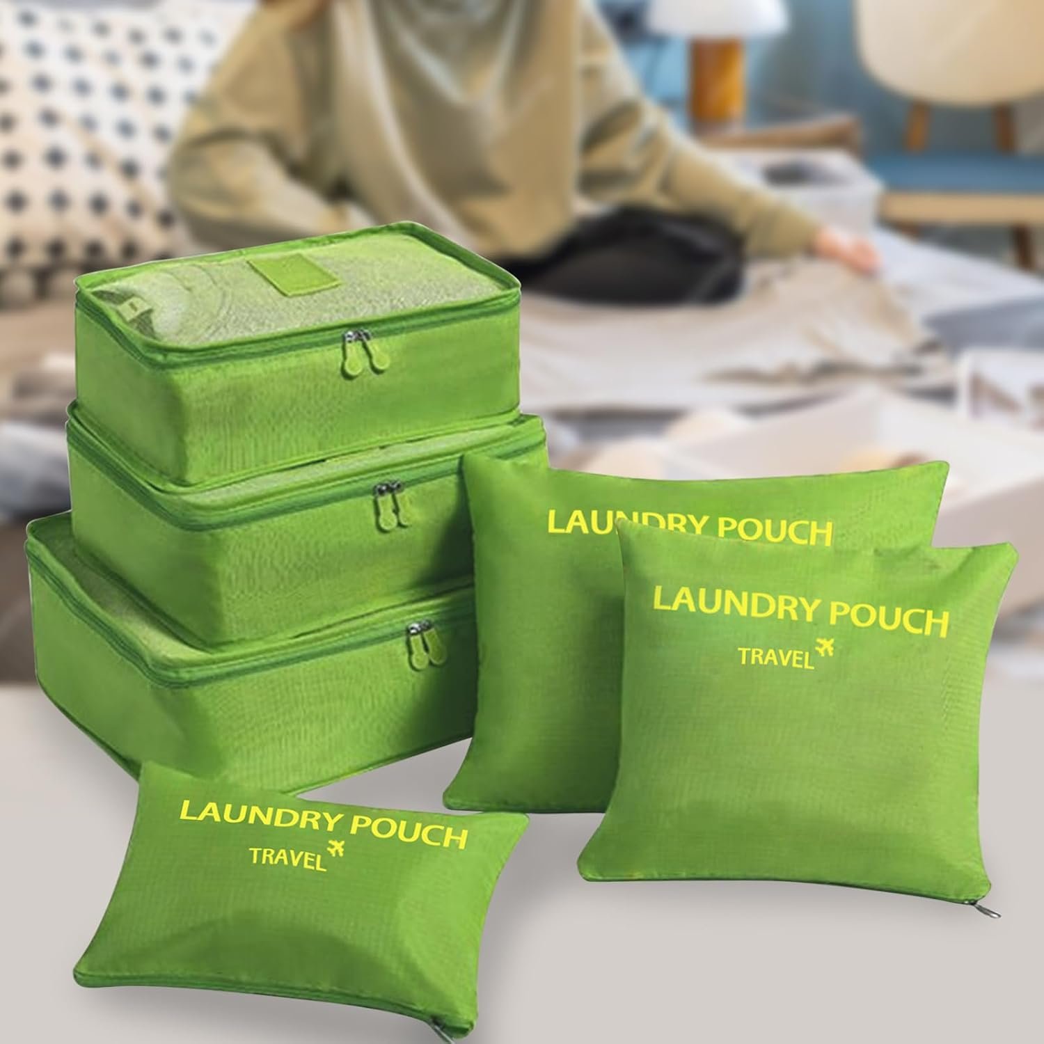Packing Cubes 6 Set Travel Essentials for Carry on Luggage Organizers Suitcase Travel Accessories (Green)