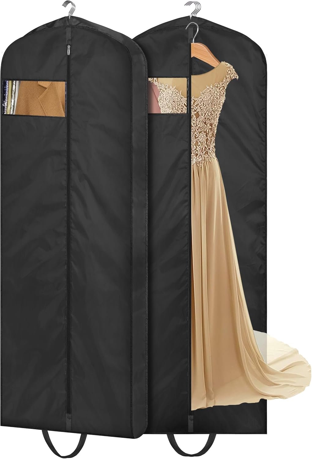 MISSLO 65″ Long Garment Bags for Travel Dress Bags for Hanging Clothes 2 Packs Wedding Dress Cover Waterproof Clothes Protector for Closet Storage for Gowns, Tuxedos, Coats, Black