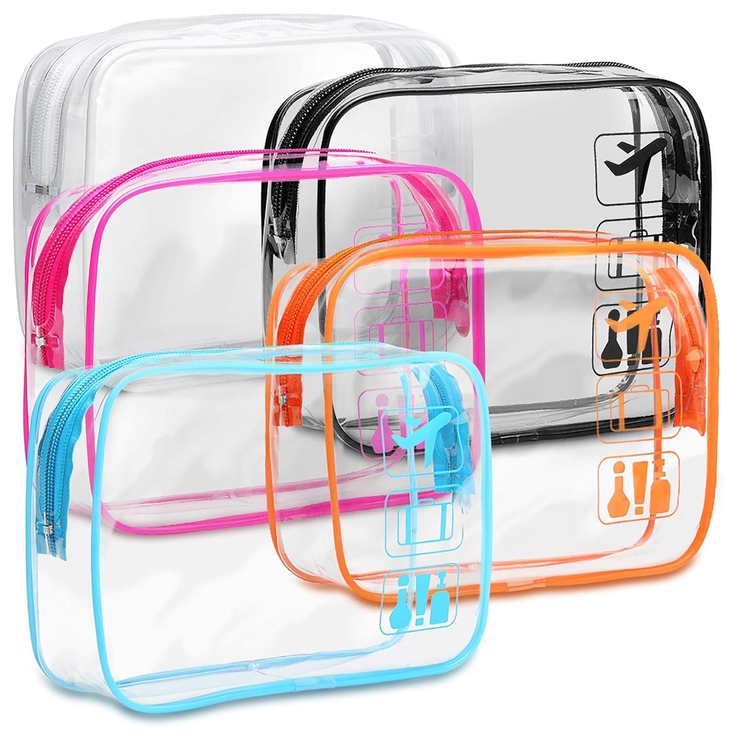 F-color TSA Approved Toiletry Bag 5 Pack Medium – Clear Makeup Bag Travel Quart Size for Women Men, Clear Cosmetic Bag Airport Airline Compliant Carry on Bag, 7.5×5.5×2.2″, 5 Colors