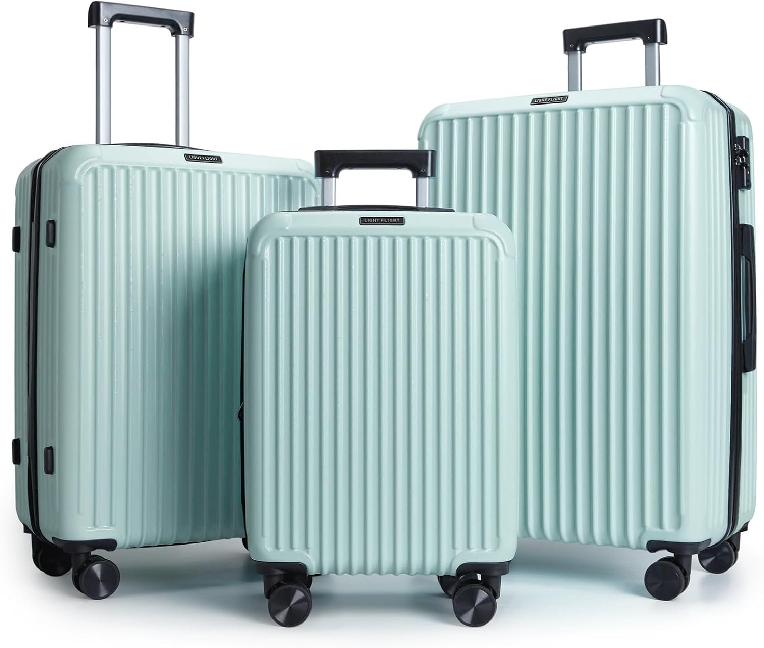 LIGHT FLIGHT Luggage Sets, Durable Hard Shell 3 Piece Set Suitcase with Spinner Wheels, Hardside Lightweight Luggage set with TSA Lock, Large Travel Luggage Set (20″ 24″ 28″), Horizon Cyan