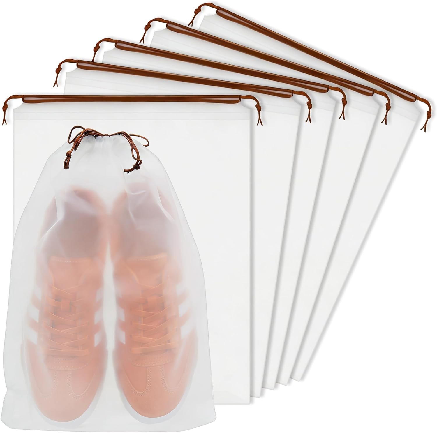 KLASIT Shoe Bags for Travel,Large Waterproof Portable Drawstring Clear Shoe Bags,Travel Essentials for Men and Women,15.7 x 11.8 inches, 5 PACK