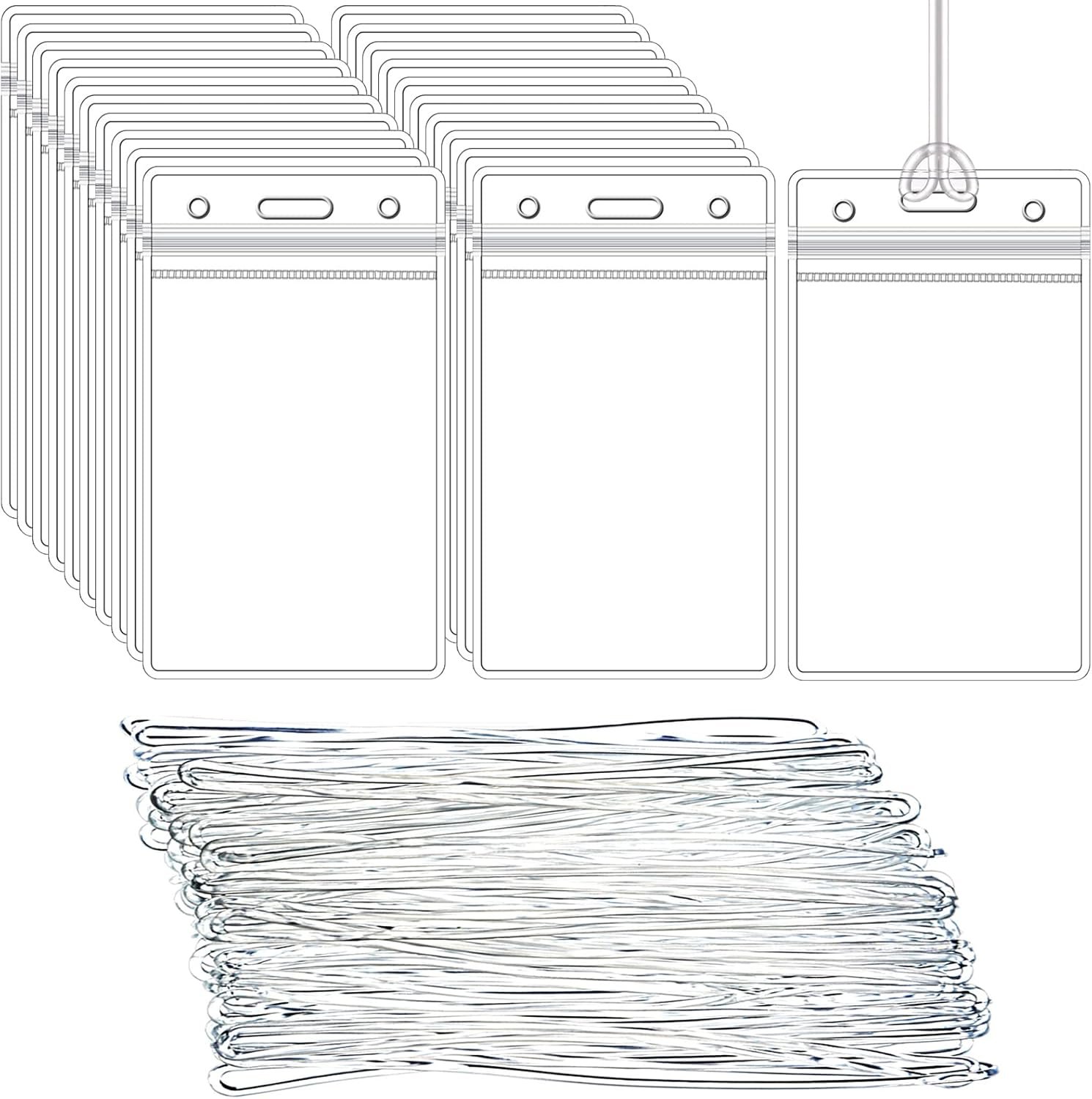 100 Pack Clear Luggage Tags Bag Tags Holder Identification ID Card Badge Holder with Luggage Tag Loop Straps for Business Travel and Office Supplies