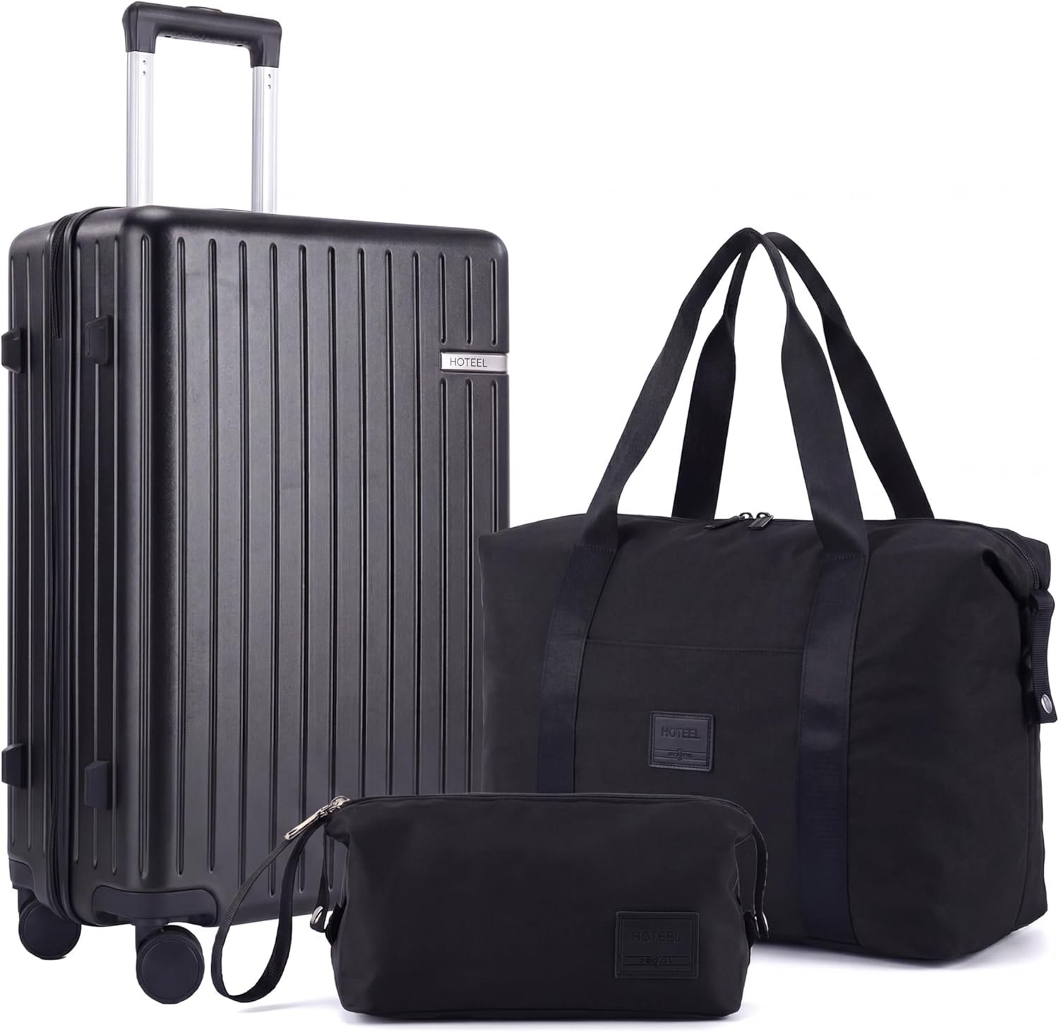 Hoteel Luggage Sets 3 Piece, 4-Yr Warranty, PC+ABS Suitcases with Wheels and Side Hook, Hardshell 20 inch Luggage with Duffel Bag Travel Bag, Black(20/DB/TB)