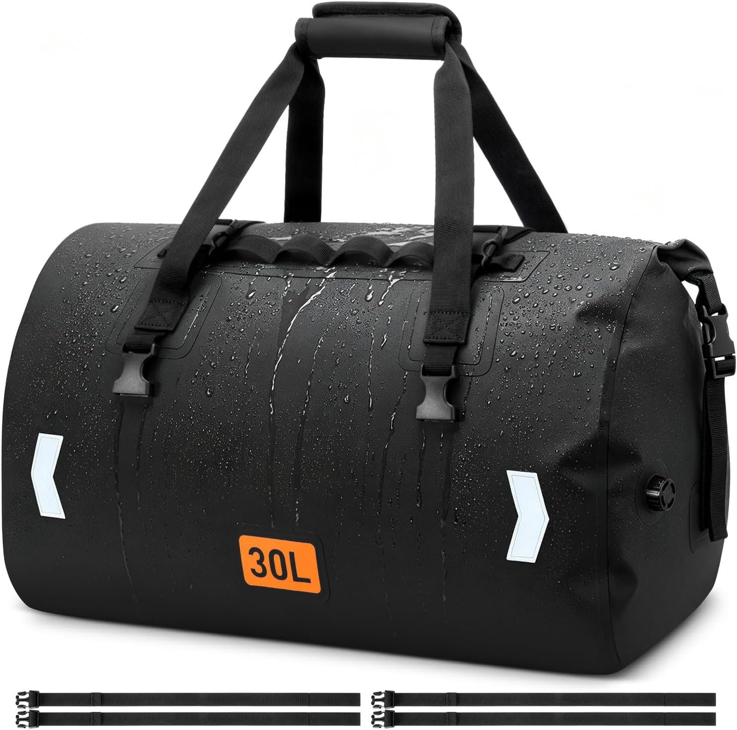 OCKLILY Waterproof Motorcycle Dry Bag, 30L Roll-top Motorcycle Tail Bag with Air Valve & Quick-fixed Straps, Travel Duffle Bags for Kayaking Paddle Boarding Rafting Boating Camping Riding – Black