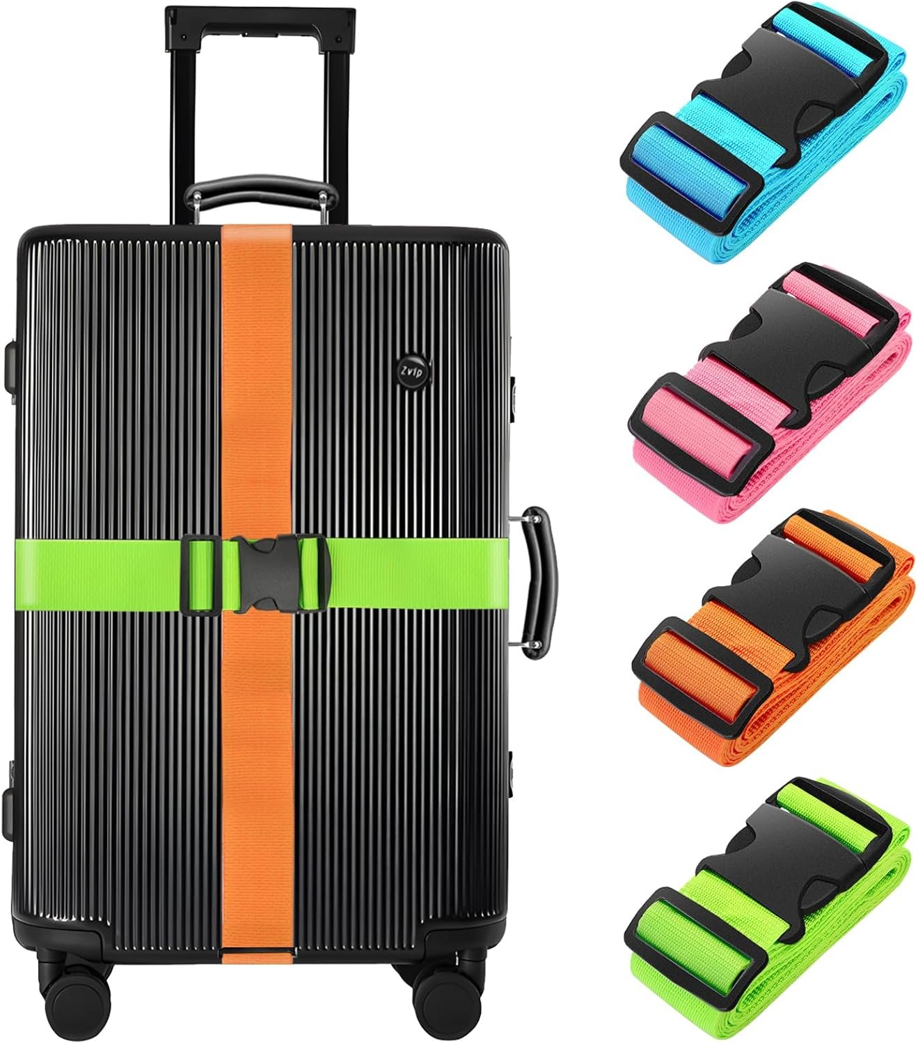 BILIONE 4 Pack Luggage Straps 79″ Long Belts Keep Suitcase Secure While Traveling, TSA Approved Add a Bag Premium Accessory for Travel Bag Closure (Blue+Orange+Rose Pink+Green)
