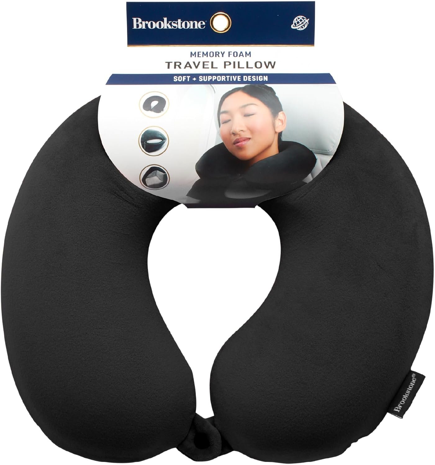 Brookstone Travel Neck Pillow – Lightweight U-Shaped Memory Foam Travel Pillow for Airplane, Car Travels & Sleeping, Black