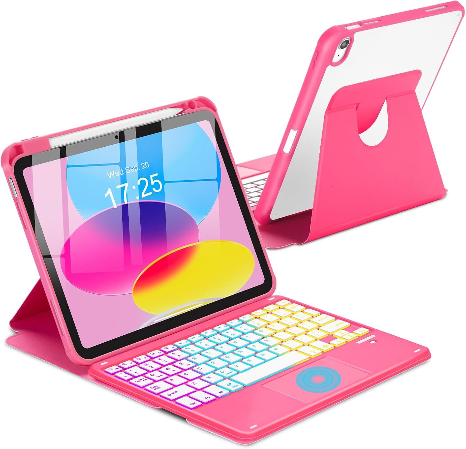 MePadKey Touchpad Keyboard Case for iPad (A16) 11th 10th Generation, 360 Rotation Cover with Pencil Holder Wireless Backlit Detachable Keypad for iPad 11 inch 2025/10 Gen 10.9″ 2022 Watermelon Red