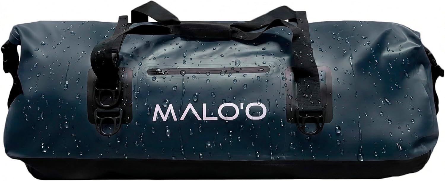 Malo’o Waterproof Dry Duffel, Heavy-Duty Roll Top Waterproof Gear Bag with Shoulder Strap & Molle Loops, Marine Duffel for Kayaking, Boating, Camping, Beach & Travel, Black, 100L