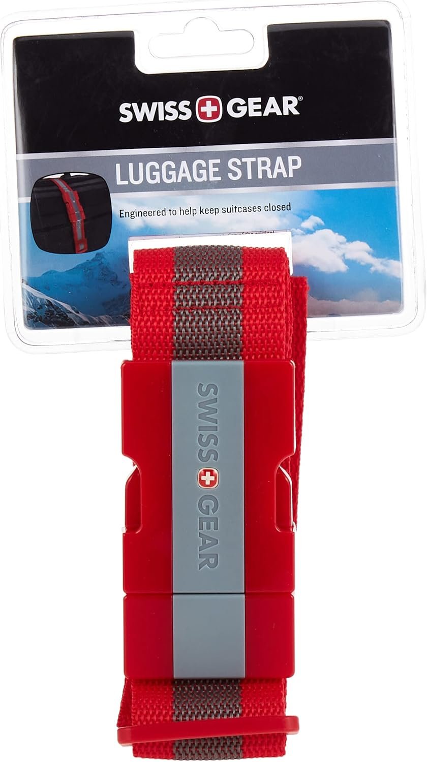 SwissGear Adjustable Luggage Strap with Snap-Lock Buckle – Fits Bags up to 72-Inches, One Size, Red