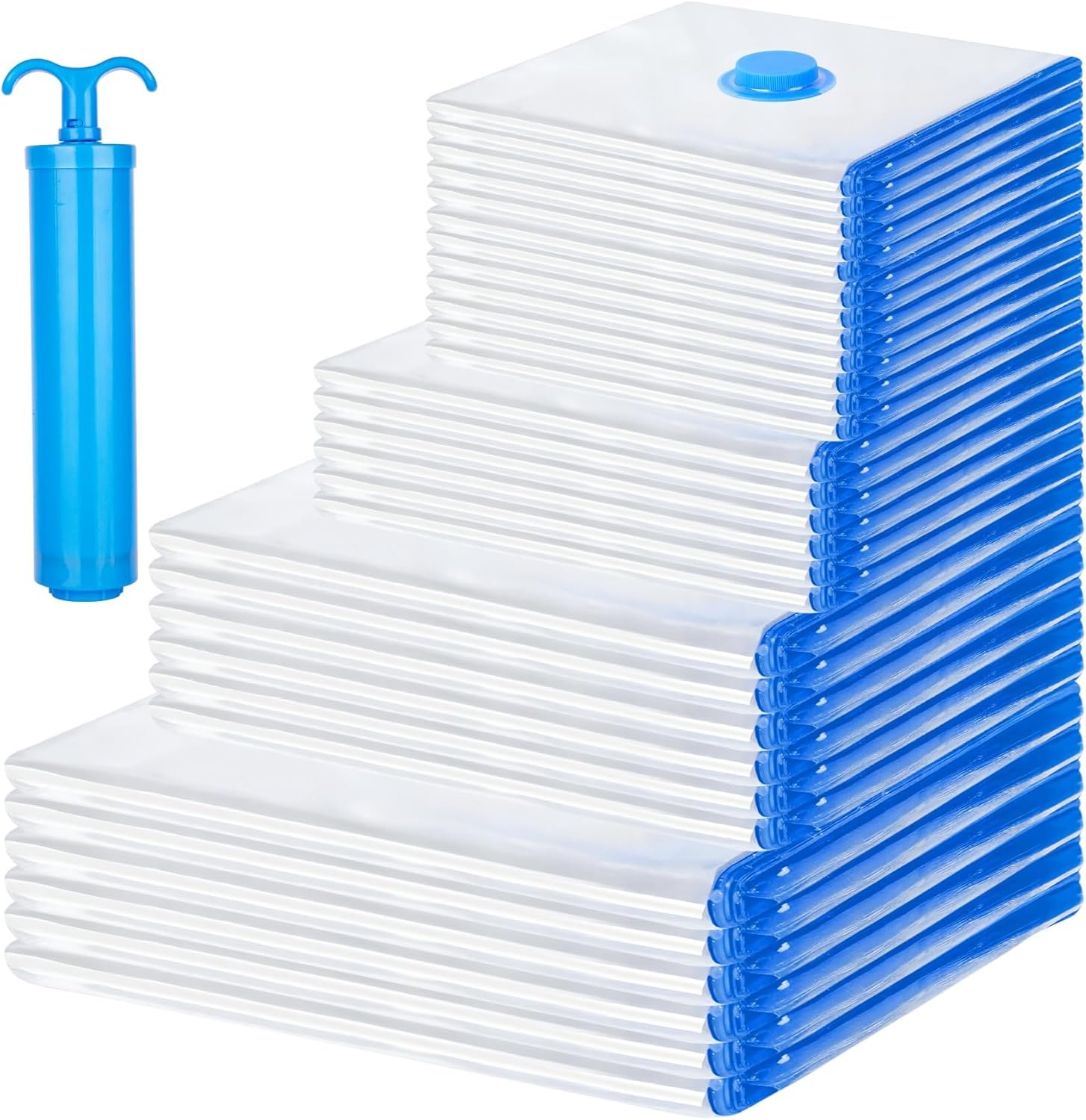 30 Pack Vacuum Storage Bags with Hand Pump, Compression Space Saver Vacuum Seal Bags 6 Jumbo/6 Large/6 Medium/6 Small/6 Roll Up Bags for Clothing Travel Comforters Blankets Pillows Bedding Duvets