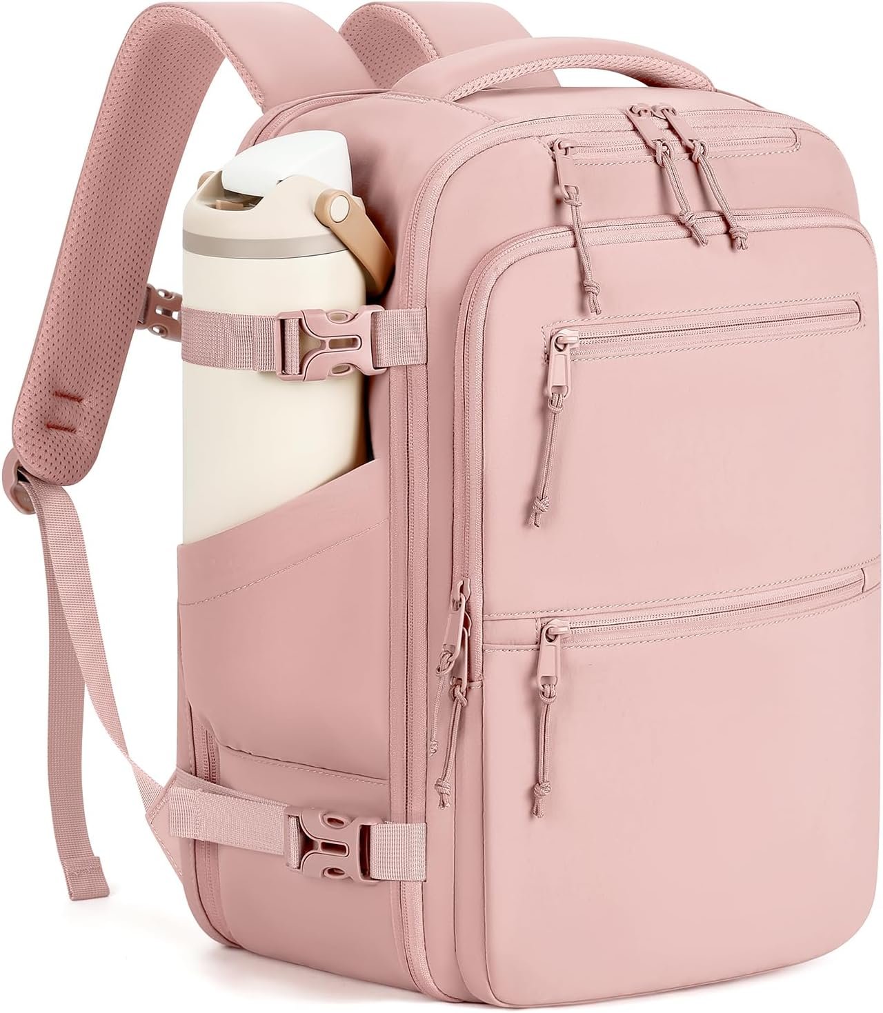 mibasies 30L Travel Backpack for Women & Men: Carry On Luggage Flight Approved, TSA Laptop Backpack with Water Bottle Pocket, Personal Item Bag Fits 15.6″ Laptop for Weekender Business – Pink