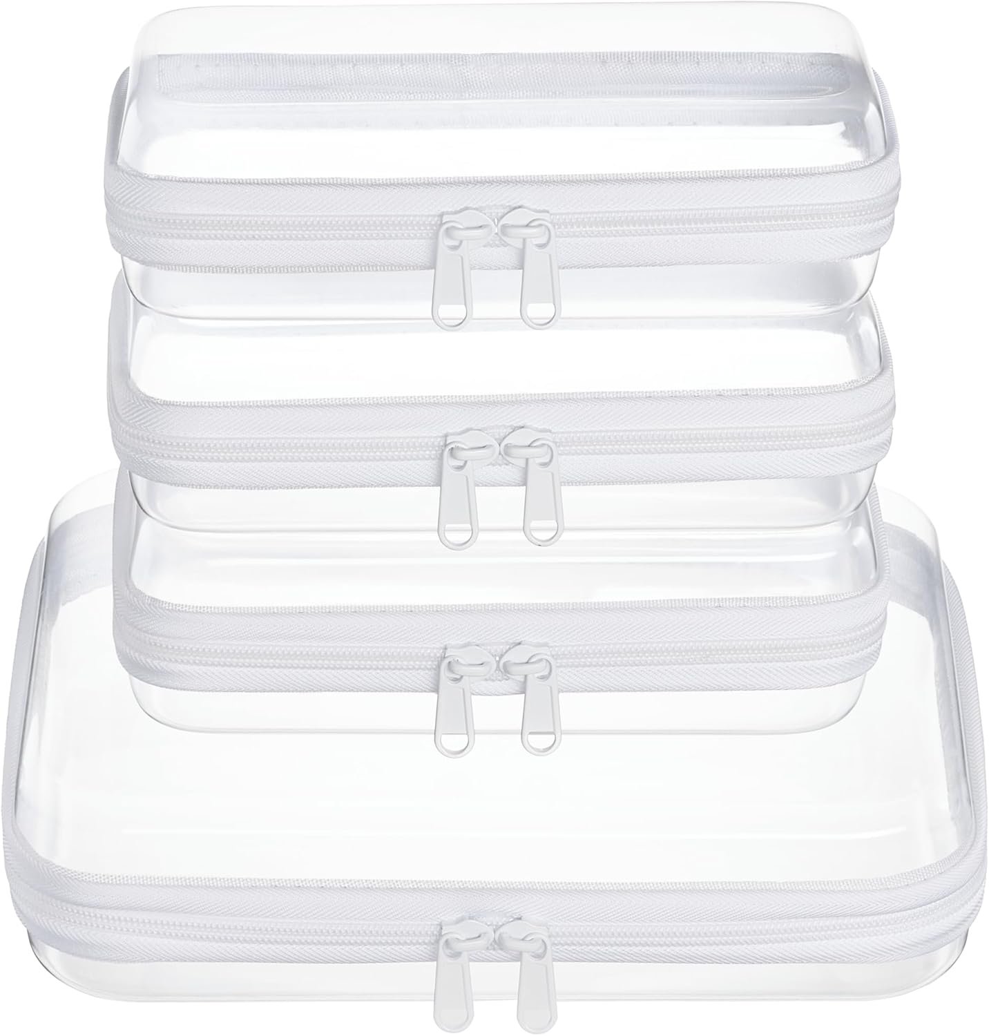 4 pcs Clear Zipper Pouches,Hard Shell Zipper Case, Toiletry Bag for Travel, CLear Diaper Bag, Toiletry Pouch, Travel Organizer, Cosmetic Bag,Toy Storage Bins (M+3S)